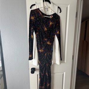 FARM Rio Black Floral Burst Long Sleeve Maxi Dress with Multicolor Print